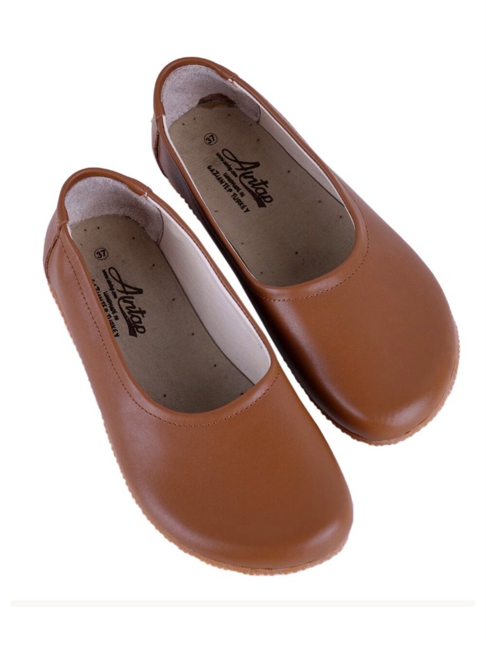 Tan Leather Barefoot Ballerinas: Handmade Zero Drop Slip-On Shoes, size 5